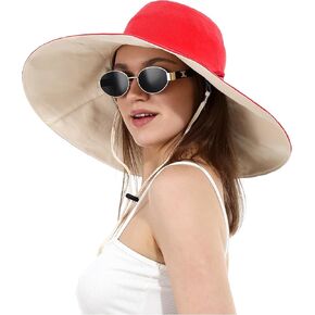 Women Cotton Fishing Bucket Hat Reversible Ultra Wide Brim Sun Hat Beach Foldable UV Protection Summer Travel UPF 50+