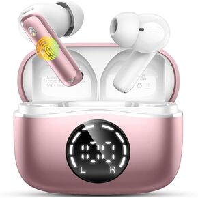 Wireless Earbuds, 2025 Bluetooth Headphones V5.4 Ear buds Built-in ENC Noise Cancelling Mics, 48H Stereo Bass Bluetooth Earbuds with Dual LED Display, IP7 Waterproof Earphones for Android iOS, Black