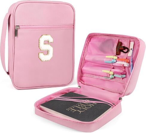Bible Covers for Girls, Fruobeyla Pink Bible Cases for Woman PU Leather Bible Carrying Case for Women, Large Book Cover with Handle and Zippered Pocket for Kids, 10.2" X 7.8" X 2.7" Pink (Letter K) in Kuwait
