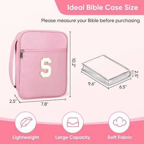 Bible Covers for Girls, Fruobeyla Pink Bible Cases for Woman PU Leather Bible Carrying Case for Women, Large Book Cover with Handle and Zippered Pocket for Kids, 10.2" X 7.8" X 2.7" Pink (Letter K) in Kuwait