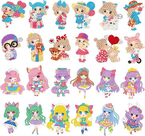 FLYSONG Diamond Art Kits for Kids,DIY Cute Bunny 24 Pcs Creative Diamond Art Stickers - Gem Craft Mosaic Painting Stickers by Number Kits (Cute Bunny) in Saudi Arabia