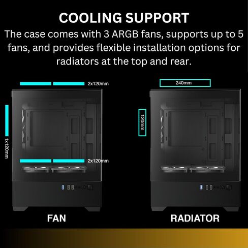 حالة كمبيوتر Gamdias micro-ATX Tower مع زجاج مقسى ، وألعاب M-ATX PC مع مراوح ArgB 3x 120 مم ، ودعم ما يصل إلى 5x معجبي تدفق الهواء ، 240 مم AIO/الرادياتير ، GPU/VGA 280 مم ، برودة وحدة المعالجة المركزية 155 مم ، 150 مم PSU in Saudi Arabia