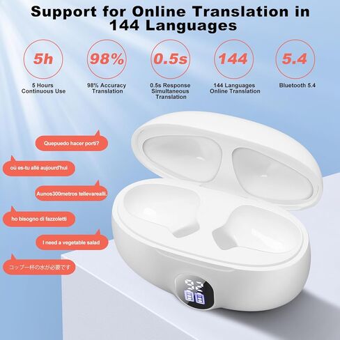 تترجمات أذن المترجم اللغوي AI ، تدعم 144 لغة ترجمة عبر الإنترنت في الوقت الحقيقي ، 5 أوضاع ترجمة تترجم سماعات الأذن مع Bluetooth والتطبيق المثالي لتعلم أعمال السفر (أسود) in Kuwait