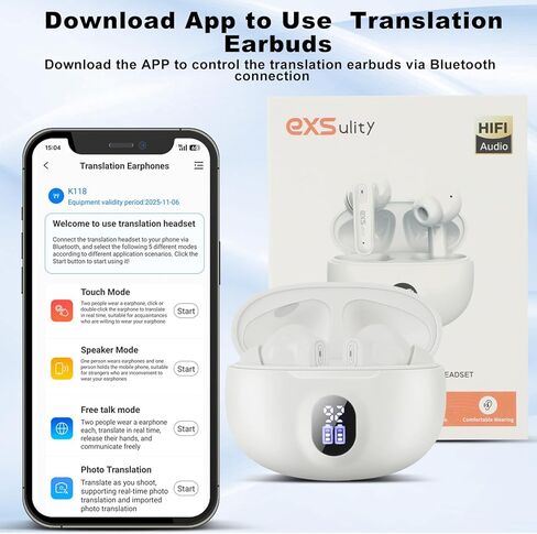 تترجمات أذن المترجم اللغوي AI ، تدعم 144 لغة ترجمة عبر الإنترنت في الوقت الحقيقي ، 5 أوضاع ترجمة تترجم سماعات الأذن مع Bluetooth والتطبيق المثالي لتعلم أعمال السفر (أسود) in Kuwait