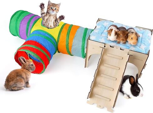 HIIMALEX Extra Large Sturdy Bunny Hideout Wooden Rabbit Castle with Ramp Indoor House Habitat for Rabbits Hamsters Guinea Pigs Ferrets Bunnies in Saudi Arabia