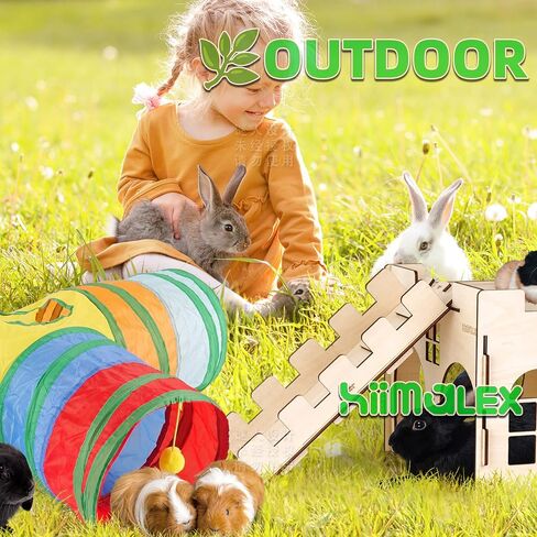 HIIMALEX Extra Large Sturdy Bunny Hideout Wooden Rabbit Castle with Ramp Indoor House Habitat for Rabbits Hamsters Guinea Pigs Ferrets Bunnies in Saudi Arabia