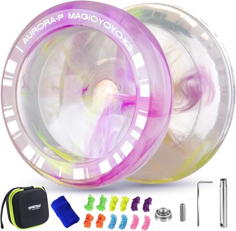 MAGICYOYO K3 Aurora-p Yoyo for Kids, Responsive Yoyo for Beginner, Professional Trick Yoyos with Extra Unresponsive Bearing for Adults, 12 Yo yo Stings, Bearing Removal Tool, Yo-yo Case (Black White) in Kuwait