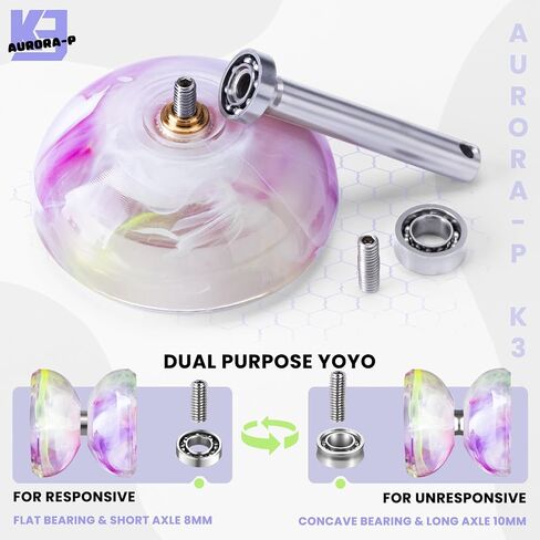 MAGICYOYO K3 Aurora-p Yoyo for Kids, Responsive Yoyo for Beginner, Professional Trick Yoyos with Extra Unresponsive Bearing for Adults, 12 Yo yo Stings, Bearing Removal Tool, Yo-yo Case (Black White) in Kuwait
