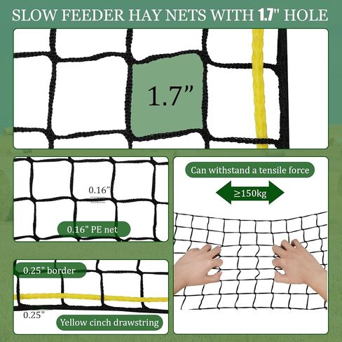 6x6 ft Round Bale Hay Net- Large Slow Feed Hay Net for Horses Goat Livestock, Knotless Sturdy Whole Bale Feeder with 1.7" Holes Fits for Round Bales 4x4 5x5, 6x6ft or Square 3x3x8, 4x4x8, 5x5x8ft in Saudi Arabia