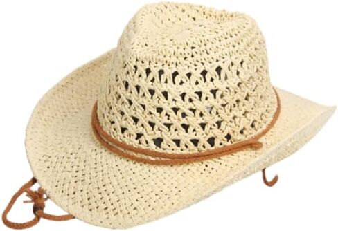 Straw Cowboy Hat Western Hats for Women/Men Cowgirl Hat Sun Beach Hat Shapeable Wide Brim Foldable Vacation Hat for Summer in Kuwait