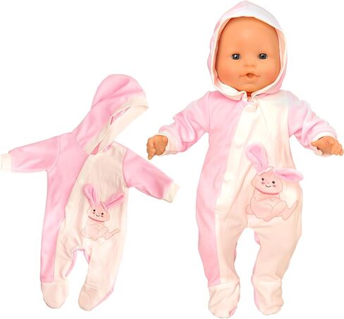 Miunana Baby Doll Clothes 14 to 16 Inch Doll Pink Jumpsuit Hooded Outfits with Cap Handmade Rompers Clothing Set in Saudi Arabia