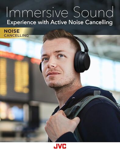 سماعات رأس JVC Hybrid Noise Canceling اللاسلكية، بلوتوث 5.3، بطارية قابلة للشحن تصل إلى 50 ساعة، متوافقة مع مساعد الصوت، تصميم قابل للطي في اتجاهين، متضمن كابل قابل للفصل - HAS95NB (أسود) in Kuwait