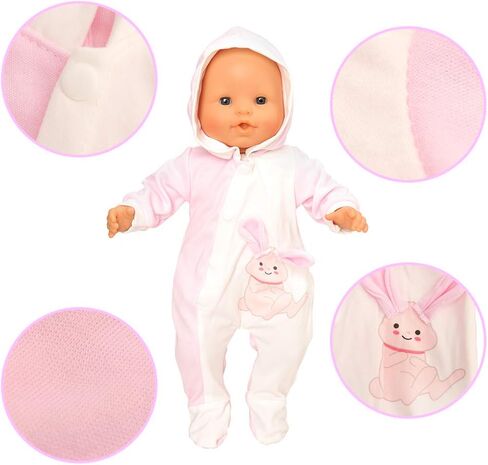 Miunana Baby Doll Clothes 14 to 16 Inch Doll Pink Jumpsuit Hooded Outfits with Cap Handmade Rompers Clothing Set in Saudi Arabia