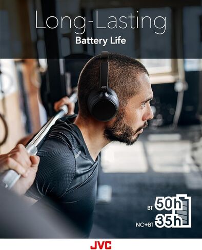 سماعات رأس JVC Hybrid Noise Canceling اللاسلكية، بلوتوث 5.3، بطارية قابلة للشحن تصل إلى 50 ساعة، متوافقة مع مساعد الصوت، تصميم قابل للطي في اتجاهين، متضمن كابل قابل للفصل - HAS95NB (أسود) in Kuwait
