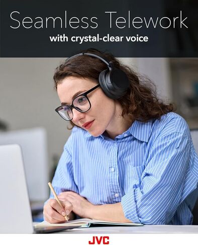 سماعات رأس JVC Hybrid Noise Canceling اللاسلكية، بلوتوث 5.3، بطارية قابلة للشحن تصل إلى 50 ساعة، متوافقة مع مساعد الصوت، تصميم قابل للطي في اتجاهين، متضمن كابل قابل للفصل - HAS95NB (أسود) in Kuwait