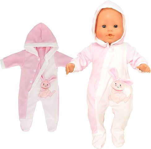 Miunana Baby Doll Clothes 14 to 16 Inch Doll Pink Jumpsuit Hooded Outfits with Cap Handmade Rompers Clothing Set in Saudi Arabia