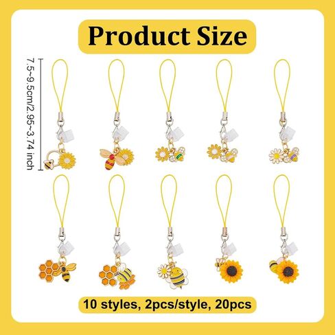 OLYCRAFT 20PCS DUST PLUP SCARM 3 ~ 3.7 بوصة طويلة مركبة مقابس مقاومة للهواتف المتنقلة المقابس المقاومة للترسبات USB C CAPS PROTTERT مع مينا مينا نحل معلقات Pendants Pendants لمعظم النوع C هاتف in Kuwait