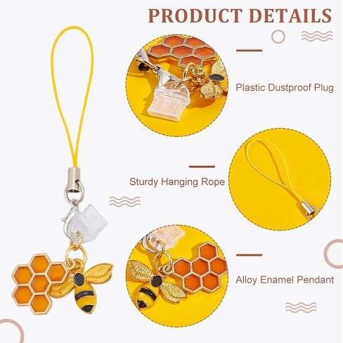 OLYCRAFT 20PCS DUST PLUP SCARM 3 ~ 3.7 بوصة طويلة مركبة مقابس مقاومة للهواتف المتنقلة المقابس المقاومة للترسبات USB C CAPS PROTTERT مع مينا مينا نحل معلقات Pendants Pendants لمعظم النوع C هاتف in Kuwait