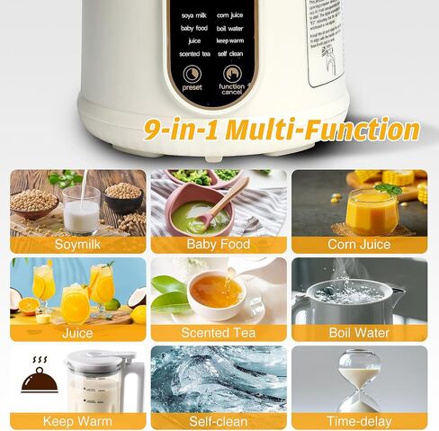 9 in 1 Nut Milk Maker Machine，40oz(1200ml) Automatic Soy Milk Maker Blender for Homemade Oat,Coconut,Plant-Based Milk and Non-Dairy Beverages with Delay Start/Keep Warm/Boil Water in Saudi Arabia