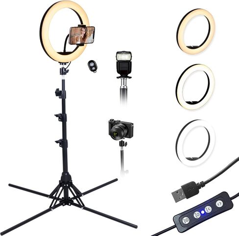 USB 10.2 inch LED Ring Live Fill Light That 74 inch Tall, Adjustable Color and Brightness, with Stand and Hose Phone Clip, You can take Photos, Record Video, Live Broadcast and so on (R10D10) in Saudi Arabia