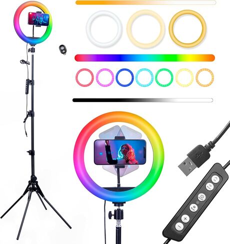 USB 10.2 inch LED Ring Live Fill Light That 74 inch Tall, Adjustable Color and Brightness, with Stand and Hose Phone Clip, You can take Photos, Record Video, Live Broadcast and so on (R10D10) in Saudi Arabia