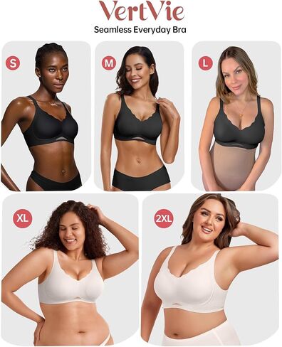 Vertvie Bras for Women Wireless Comfortable Push Up Bra Scalloped Seamless Full Coverage No Underwire Supportive T Shirt Bras in Kuwait