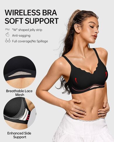 Vertvie Bras for Women Wireless Comfortable Push Up Bra Scalloped Seamless Full Coverage No Underwire Supportive T Shirt Bras in Kuwait