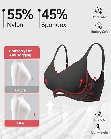 Vertvie Bras for Women Wireless Comfortable Push Up Bra Scalloped Seamless Full Coverage No Underwire Supportive T Shirt Bras in Kuwait