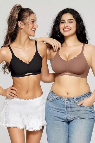 Vertvie Bras for Women Wireless Comfortable Push Up Bra Scalloped Seamless Full Coverage No Underwire Supportive T Shirt Bras in Kuwait