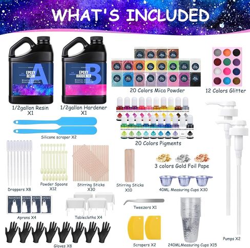 Epoxy Resin 82oz - Clear Epoxy Resin Kit with 15 Pigments and 15 Colors of Mica Powders - No Yellowing No Bubble Casting Resin for Art Crafts, Jewelry Making, Wood & Resin Molds(41oz x 2) in Kuwait