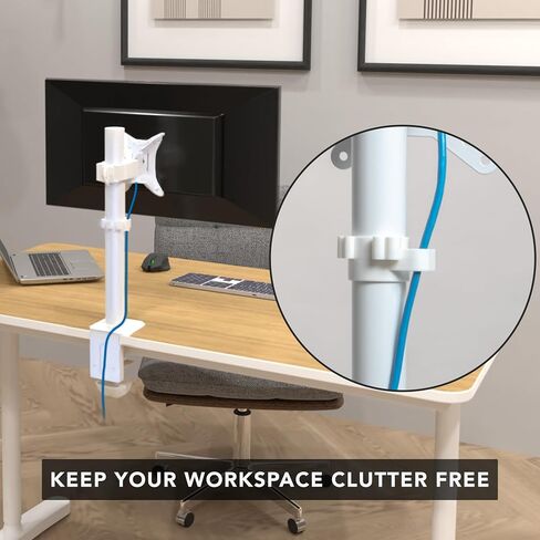 Mount-It! White Single Monitor Stand – Adjustable Desk Arm for Computer Screens – VESA Compatible Holder Up to 32" 19.8 lbs – 360° Rotation, 160° Swivel, 40° Tilt – Space-Saving Clamp & Grommet Base in Kuwait