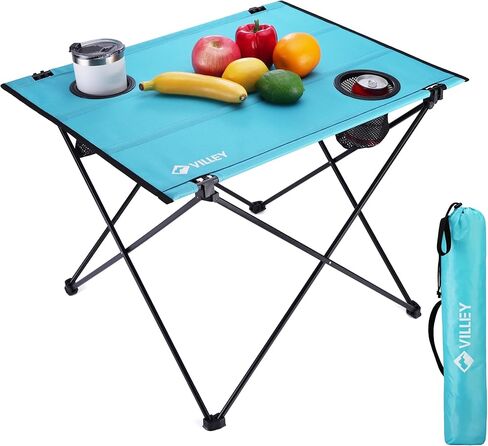 VILLEY Folding Camping Table, Portable Camping Table with 2 Cup Holders & Carry Bag for Camping, Picnic, Beach, Fishing, Travel and Outdoor Activities in Saudi Arabia