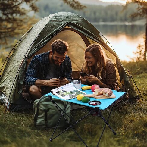 VILLEY Folding Camping Table, Portable Camping Table with 2 Cup Holders & Carry Bag for Camping, Picnic, Beach, Fishing, Travel and Outdoor Activities in Saudi Arabia
