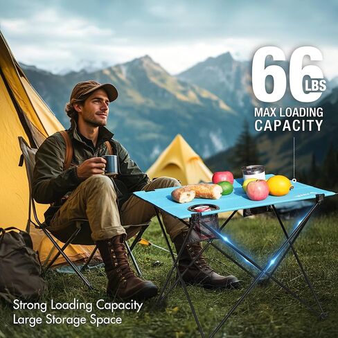 VILLEY Folding Camping Table, Portable Camping Table with 2 Cup Holders & Carry Bag for Camping, Picnic, Beach, Fishing, Travel and Outdoor Activities in Saudi Arabia