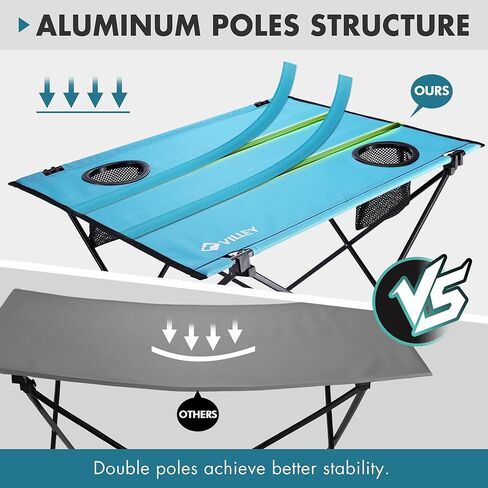 VILLEY Folding Camping Table, Portable Camping Table with 2 Cup Holders & Carry Bag for Camping, Picnic, Beach, Fishing, Travel and Outdoor Activities in Saudi Arabia