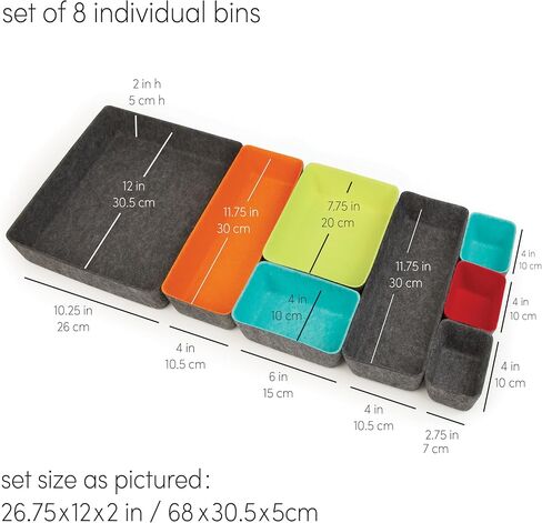 Three by Three Seattle Felt·Like·It! Felt Bins for Office, Crafts, Classroom, Living Room, Bedroom: Charcoal, Set of 10 in Saudi Arabia