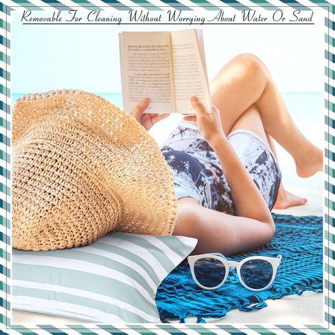 وسادة الشاطئ القابلة للنفخ مقاس 17 بوصة × 10 بوصة وسادة الشاطئ مع غطاء قابل للإزالة، وسادة كرسي الشاطئ مع وسادة شريطية لظهر الشاطئ لفصل الصيف وحمامات السباحة الرملية والسفر in Kuwait