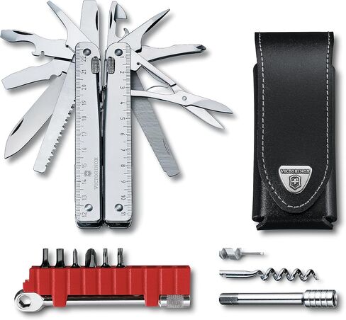 أداة Victorinox Swiss Tool Spirit X المتعددة، 24 وظيفة سويسرية مصنوعة من شفرة قفل وكماشة طويلة الأنف، بما في ذلك. حقيبة جلدية - فضي in Kuwait