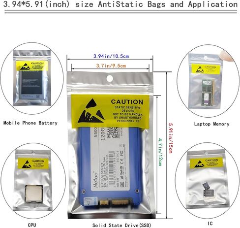 ESD Bags，Anti Static Bags,Translucent Antistatic Bags for SSD HDD with 60pcs Labels,for Varieties of Electronic Device Hand Drive ，5.91 * 7.87in/15 * 20cm 60Pcs in Kuwait