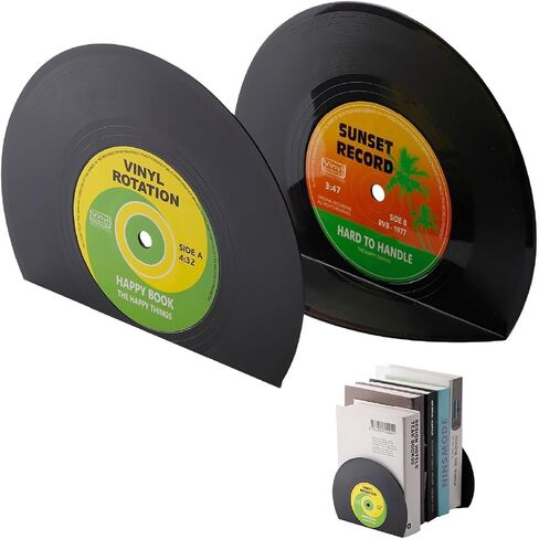 Retro Vinyl Record Bookends for Shelves - Vintage Music Decor & Gift for Vinyl Lovers, Non-Slip Book Holder Organizer, Stylish Album Display Shelf Decor for Books, Bedroom & Home Office（Sunset in Saudi Arabia