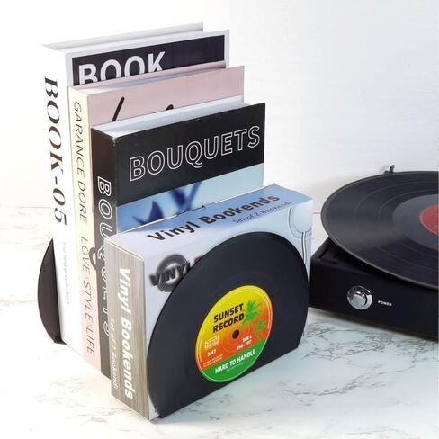 Retro Vinyl Record Bookends for Shelves - Vintage Music Decor & Gift for Vinyl Lovers, Non-Slip Book Holder Organizer, Stylish Album Display Shelf Decor for Books, Bedroom & Home Office（Sunset in Saudi Arabia