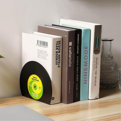 Retro Vinyl Record Bookends for Shelves - Vintage Music Decor & Gift for Vinyl Lovers, Non-Slip Book Holder Organizer, Stylish Album Display Shelf Decor for Books, Bedroom & Home Office（Sunset in Saudi Arabia