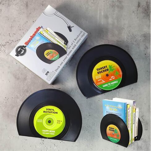 Retro Vinyl Record Bookends for Shelves - Vintage Music Decor & Gift for Vinyl Lovers, Non-Slip Book Holder Organizer, Stylish Album Display Shelf Decor for Books, Bedroom & Home Office（Sunset in Saudi Arabia