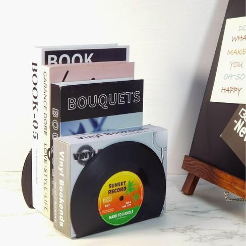 Retro Vinyl Record Bookends for Shelves - Vintage Music Decor & Gift for Vinyl Lovers, Non-Slip Book Holder Organizer, Stylish Album Display Shelf Decor for Books, Bedroom & Home Office（Sunset in Saudi Arabia