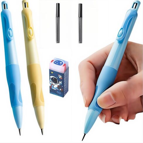 Handwriting thick mechanical pencils with grip: 2.0MM HB Pencil for kids with 14 leads (2 pack red&green) in Saudi Arabia
