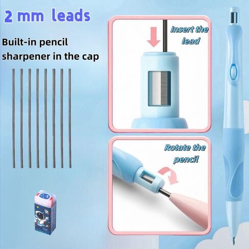 Handwriting thick mechanical pencils with grip: 2.0MM HB Pencil for kids with 14 leads (2 pack red&green) in Saudi Arabia