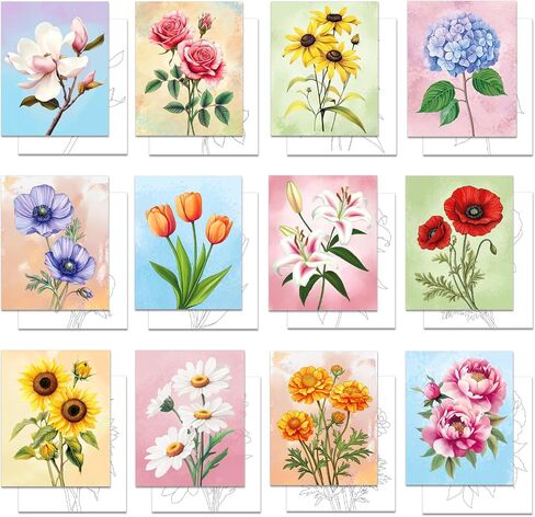 GLASSWINDS 12 Pcs Pre Drawn Canvas to Paint for Adults, 8 x 10 Inch Paint Canvases for Painting, Pre Printed Canvas Set Sip and Paints Kit for Paints Party Favors(Butterfly) in Kuwait