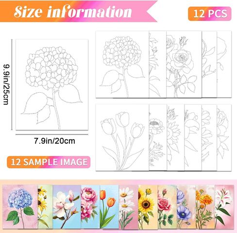 GLASSWINDS 12 Pcs Pre Drawn Canvas to Paint for Adults, 8 x 10 Inch Paint Canvases for Painting, Pre Printed Canvas Set Sip and Paints Kit for Paints Party Favors(Butterfly) in Kuwait