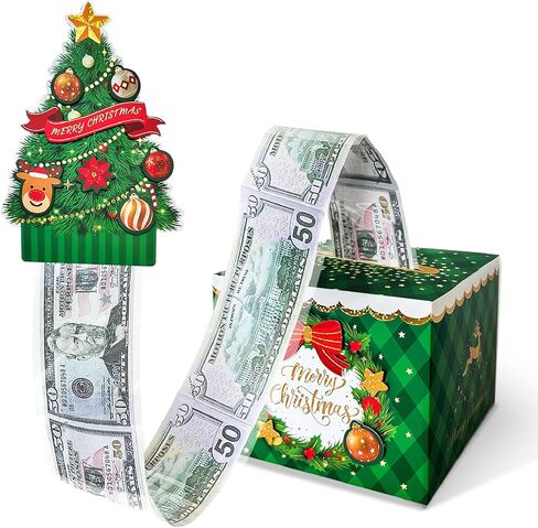 Christmas Money Box for Cash Gift Pull, Surprise Explosion Gift with 60Pcs Transparent Bags for Christmas, DIY Holiday Cash Box for Money Holder for Women Men Girls Boys Mom Dad (Red) in Saudi Arabia