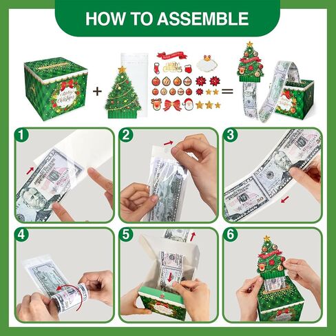 Christmas Money Box for Cash Gift Pull, Surprise Explosion Gift with 60Pcs Transparent Bags for Christmas, DIY Holiday Cash Box for Money Holder for Women Men Girls Boys Mom Dad (Red) in Saudi Arabia
